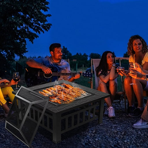 Square Outdoor Fire Pit Table - 3 IN 1 Waterproof Camping Grill Table - Gear Elevation