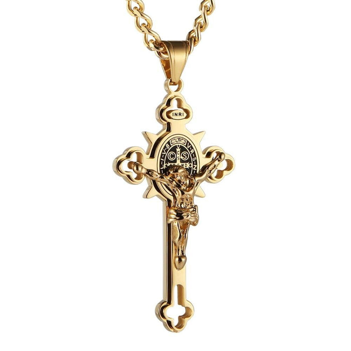 St. Benedict Crucifix Cross Pendant Necklace - Gear Elevation