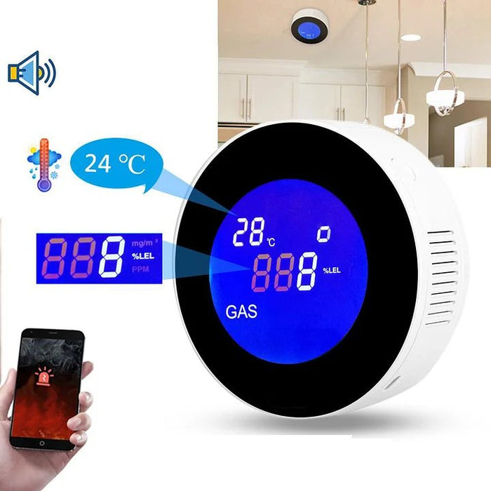 Wi-Fi Smart Natural Gas Detector - Digital LCD Temperature Display Gas Sensor for Home Kitchen - Gear Elevation